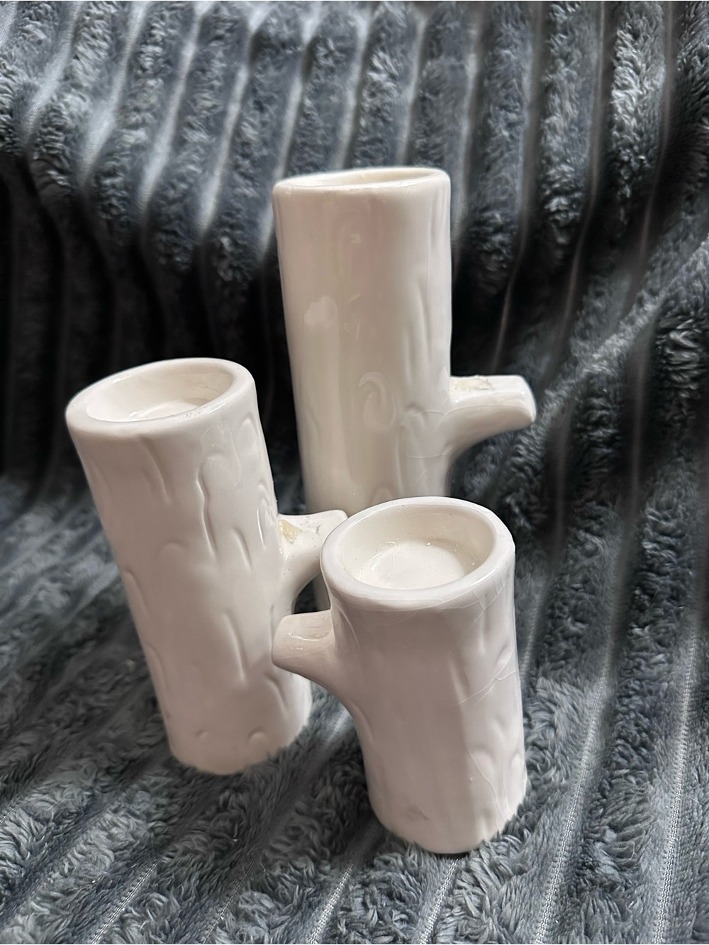 White Ceramic Tree-Stump Votive Holders - Set of 3